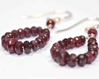 Ruby Earrings - Faceted Ruby Loop, Valentines Gift, Love Token, Birthstone, Talisman, Meaning, Red Gemstone