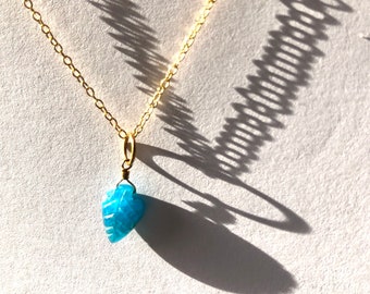 Apatite Mini  Leaf Pendant - Delicate Stacking - Birthday Gift - birthstone - gemstone with meaning - turquoise blue