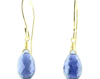 Stunning Iolite Faceted Drop Earrings on Gold Vermeil - Statement - Gift for Her - Blue - Gemstone