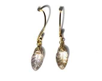 Boucles d’oreilles Ametrine Leaf Pendentif - Boucles d’oreilles Delicate Drop - Vermeil Argent Plaqué Or 24K -