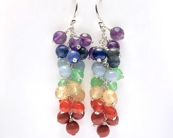 Chakra Drop Earrings - Stones with meanings - power jewellery - believe in yourself - talisman - mixed gemstone