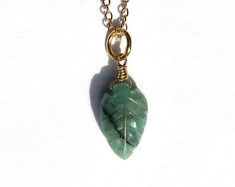 Emerald Leaf Pendant - Delicate Stacking - Birthday Gift, May Birthstone