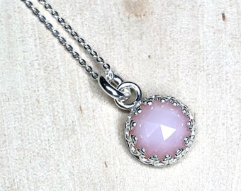 Pink Opal Pendant - Rose Cut - Delicate Stacking Necklace - Inspired by Nature - Birthday Gift