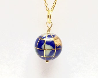 Baby Globe Pendant, inlaid with Gemstones - Birthday Gift - Wanderlust - Traveller