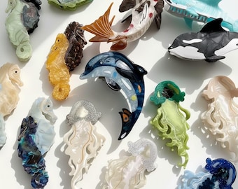 Ozean Haarkralle, Meerestier Accessoire, Qualle Delfin Design, Geschenk für Frauen, Dicke Haarspange