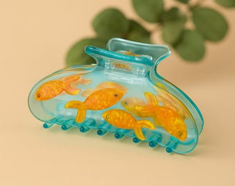 Fisch Haarkralle, Goldfisch Haarspange, Katzen Haarspange, transparente Haarklemme, weiß blau Acetat Haarspange, Spaß Haarschmuck, Geschenk für sie