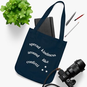 Organic Kindness Happiness Tote, Inspirational Sustainable Cotton Bag