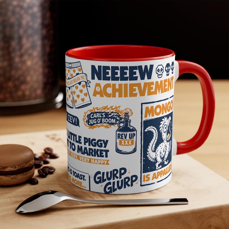 Taza de 443 ml (15 oz) conmemorativa de un nuevo logro / Taza de café inspirada en Carl, el explorador de mazmorras. imagen 7