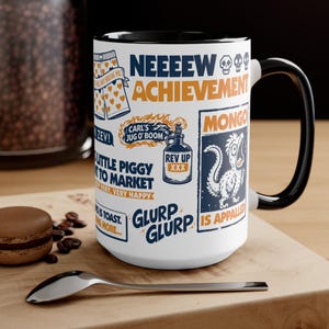 Taza de 443 ml (15 oz) conmemorativa de un nuevo logro / Taza de café inspirada en Carl, el explorador de mazmorras. imagen 3