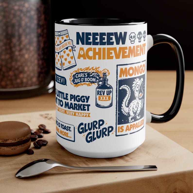 Taza de 443 ml (15 oz) conmemorativa de un nuevo logro / Taza de café inspirada en Carl, el explorador de mazmorras. imagen 3