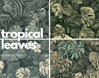 Vintage Monstera Blatt Digitales Papier - Tropisches Muster (Digitaler Download)
