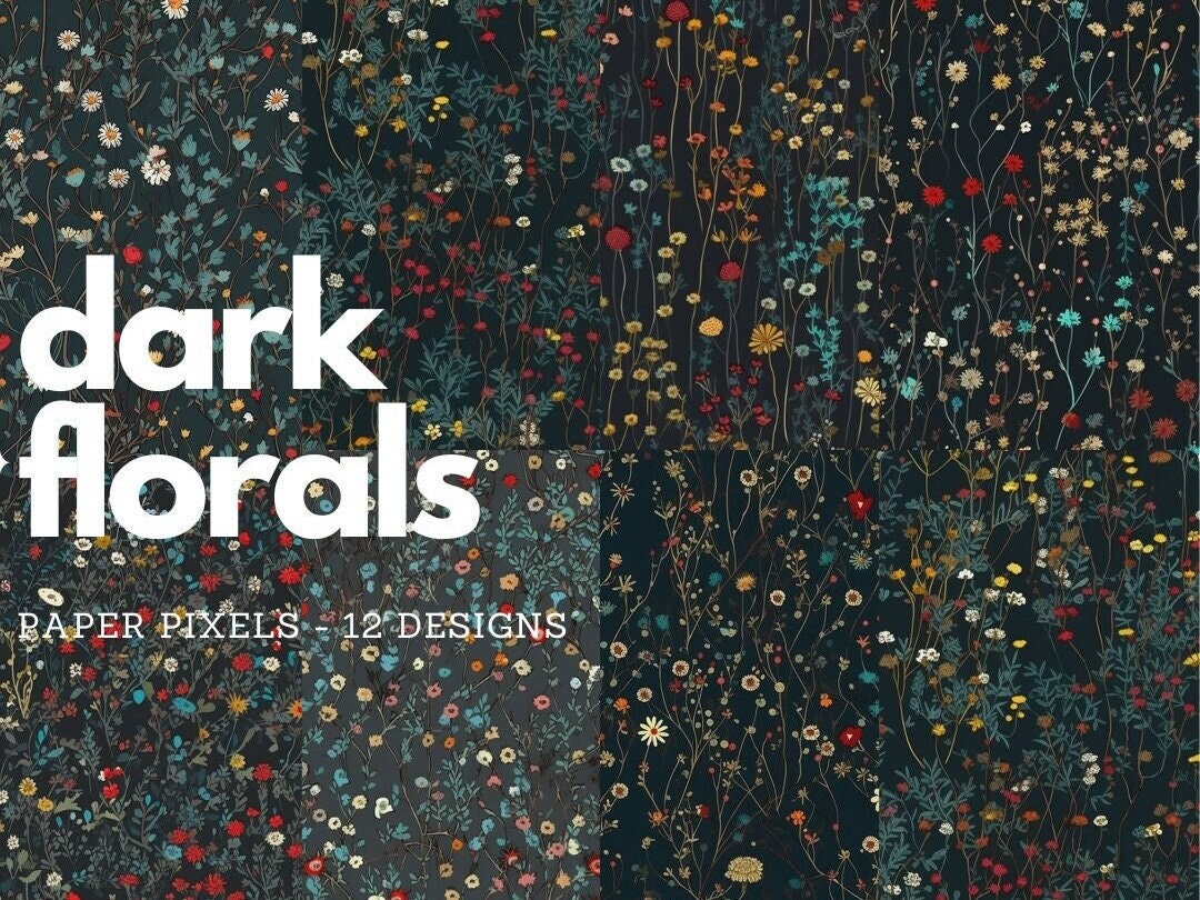 Digital Dark Floral Wallpaper - Digital Paper Seamless Pattern - 12 ...