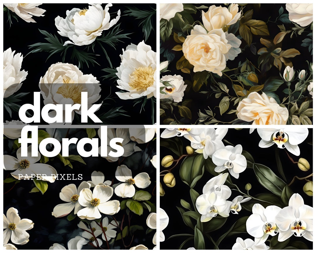 Digital Dark Floral Wallpaper - Digital Paper Seamless Pattern - 4 ...