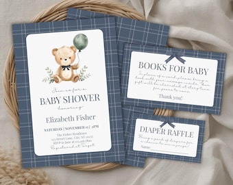 Teddy Bear Baby Shower Invite Bundle, Editable and Printable Canva Template (Digital Download) BS14