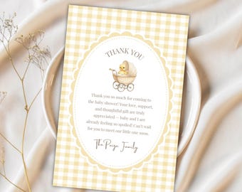 Yellow Duckling Thank You Card, Baby Shower, Editable & Printable Canva Template (Digital Download) BS31