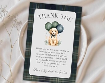 Golden Retriever Baby Shower Thank You Card, Editable & Printable Canva Template (Digital Download) BS07