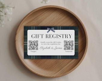 Tartan Gift Registry Card Insert, Baby Shower, QR Code, Editable & Printable Canva Template (Digital Download) BS07