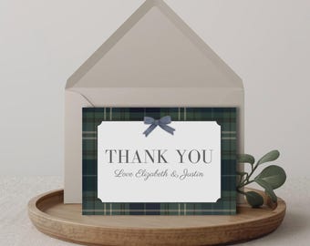 Tartan Baby Shower Folded Thank You Card, Editable & Printable Canva Template (Digital Download) BP02