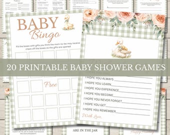 Silly Goose Baby Shower Games & Activities Bundle, Floral, Editable and Printable Canva Template (Digital Download) BS12