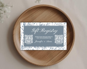 Floral Blue Gift Registry Card Insert, Baby Shower, QR Code, Editable & Printable Canva Template (Digital Download) BS10