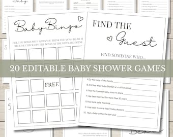 Minimalist Baby Shower Games & Activities Bundle, Editable and Printable Canva Template (Digital Download)