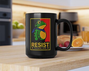 Taza de café Portland Frog Resist, regalo para activistas por los derechos de los animales