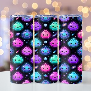 Kawaii Tumbler Wrap PNG | Galaxy Neon Dumpling Design for 20oz Skinny | Sublimation Instant Download