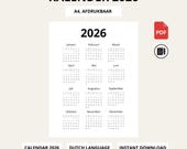 Printable Calendar 2026 PDF | Dutch Language | Yearly Calendar | Instant Download