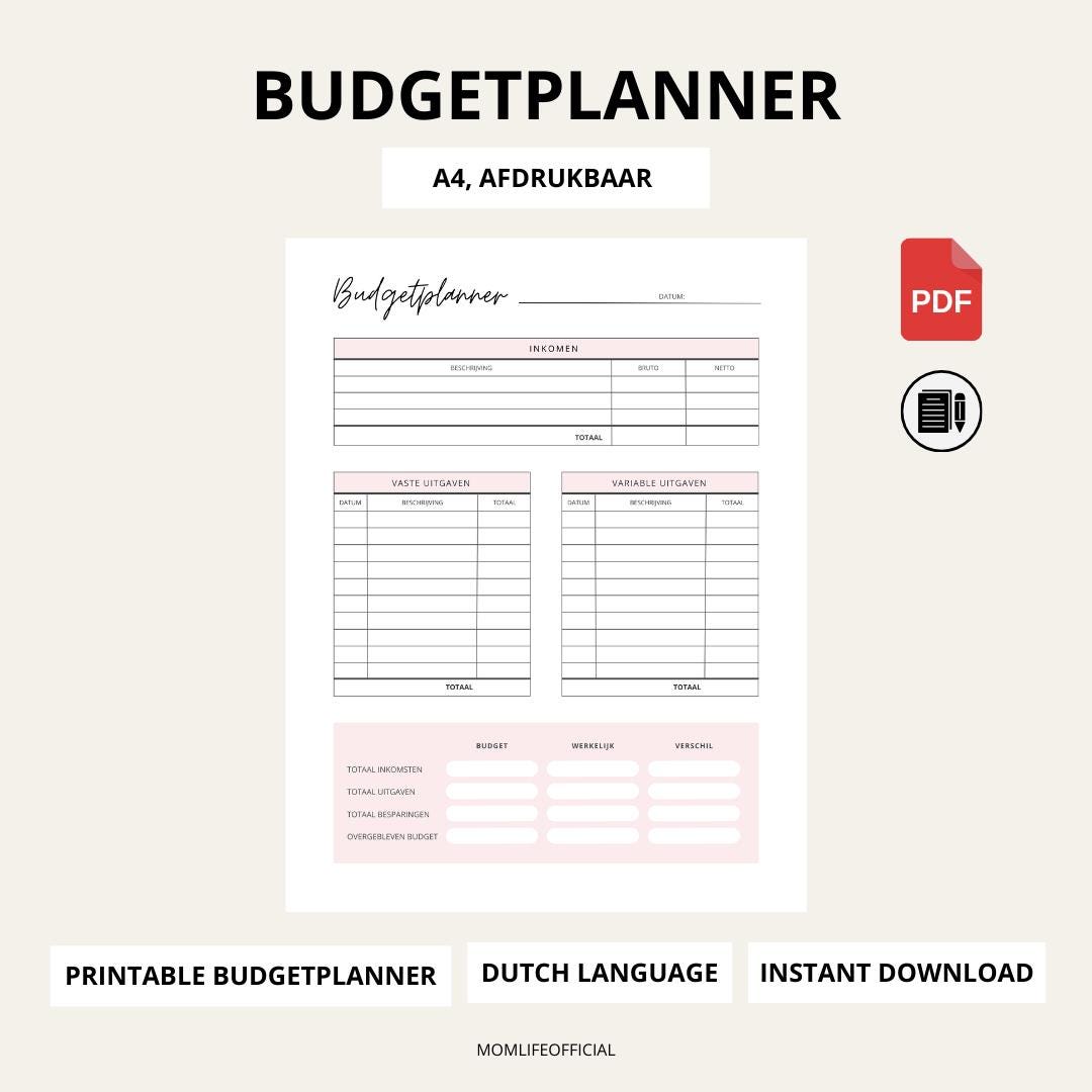 Printable Budget Planner A4 Maandelijks Budget Overzicht Printable Budget Planner A4 Maandelijks Budget Overzicht
