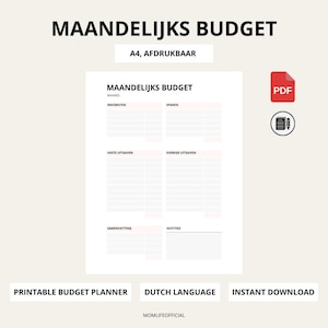 Monthly Budget Planner Printable PDF | Dutch Budget Planner | A4 Printable Finance Planner | Nederlandse Budget Planner