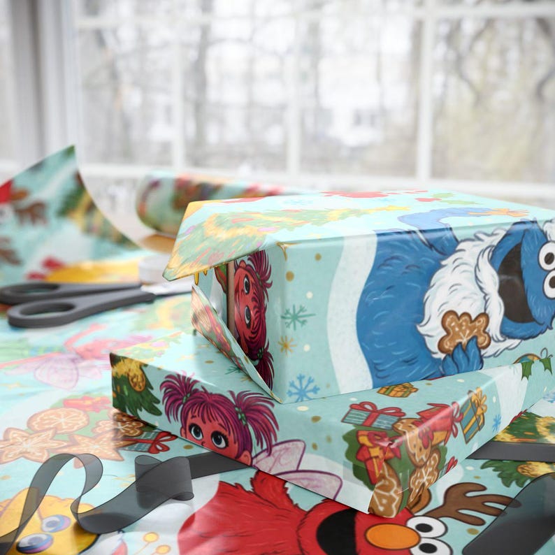 Elmo Wrapping Paper Sesame Street Christmas Wrapping Paper, Elmo, Cookie Monster, Big Bird ...