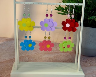 Fun Colour Pop Flower Dangle Earrings | Cute 90s 2000s Retro Earrings | Concert Outfit Earrings
