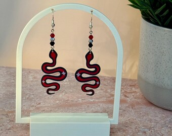 Red & Black Snake Dangle Earrings | Fun Statement Earrings | Concert Outfit Earrings