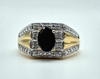 Oval Sapphire Diamond Ring – Yellow Gold Over Sterling Silver Statement Ring