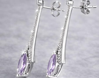 Elegant Marquise Amethyst Drop Earrings | Sterling Silver, White Topaz Accents