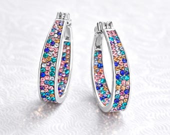 Rainbow Cubic Zircon Hoop Fashion Earrings | Silver-filled Statement Jewelry