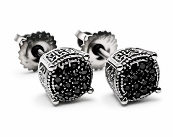 Black Diamond Stud Earrings | Sterling Silver Black Rhodium, Minimalist Edgy Jewelry