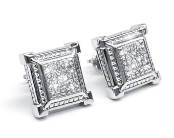 Diamond Stud Earrings | 14K White Gold Over Sterling Silver Geometric Sparkle