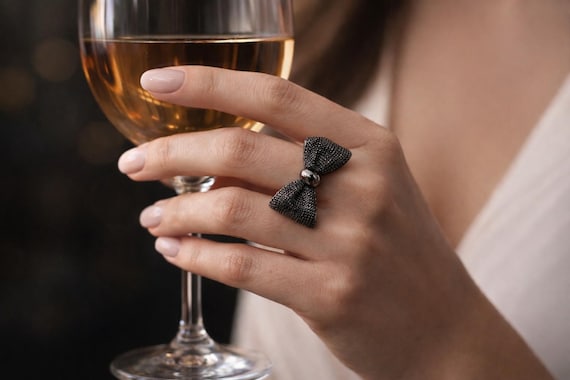 Statement Bow Mesh Ring, Adjustable Modern Silver… - image 1