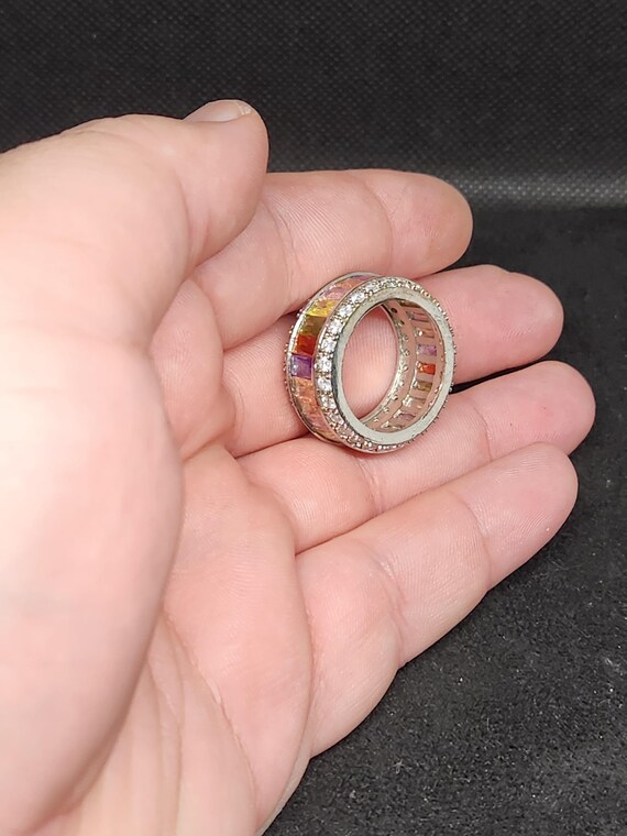Multicolor Crystal Statement Ring, Wide Band Eter… - image 4