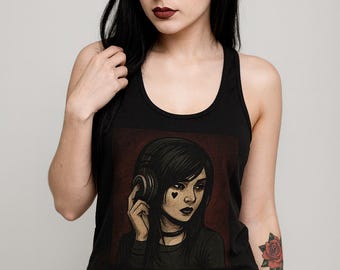 Emo Girl Racerback Tank Top: Slim Fit, Heart-Eye Graphic