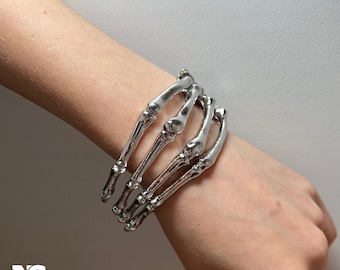 Pulsera de puño con esqueleto gótico, pulsera ajustable
