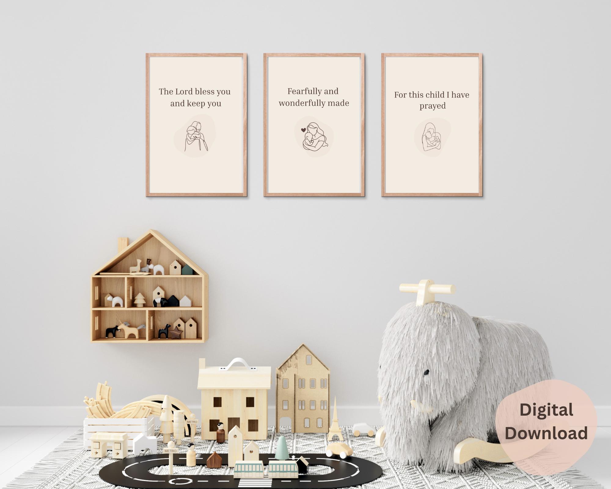 Christian Nursery Wall Art Set, Bible Verse Prints, Neutral Beige Decor ...