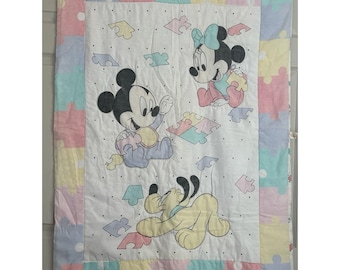 Coperta per culla con puzzle vintage Disney Dundee Baby Mickey Minnie Mouse 41"x32"