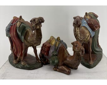 1970's Holland Mold Nativity Large Hand Painted Ceramic Camels Set of 3 Vintage