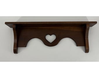 Vintage Wood Heart Cutout Wall Decor Shelf Country Cottage Rustic Walnut Flaws
