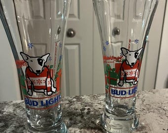 2 vasos de cerveza Bud Light 1987 Spuds Mackenzie Pilsner, ideales para fiestas navideñas.