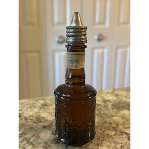 Vintage STETSON Cologne Amber Round Glass Bottle Metal Top 1.5 FL OZ 画像 1
