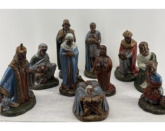 Vintage 1970's Holland Mold Christmas Nativity Set Of 10 Handpainted Ceramic