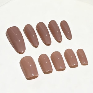 Fawn Nude Press On Nails Quality Handmade Solid Color, Reusable Basic Minimalist Everyday Nail, Hand-painted False Nail